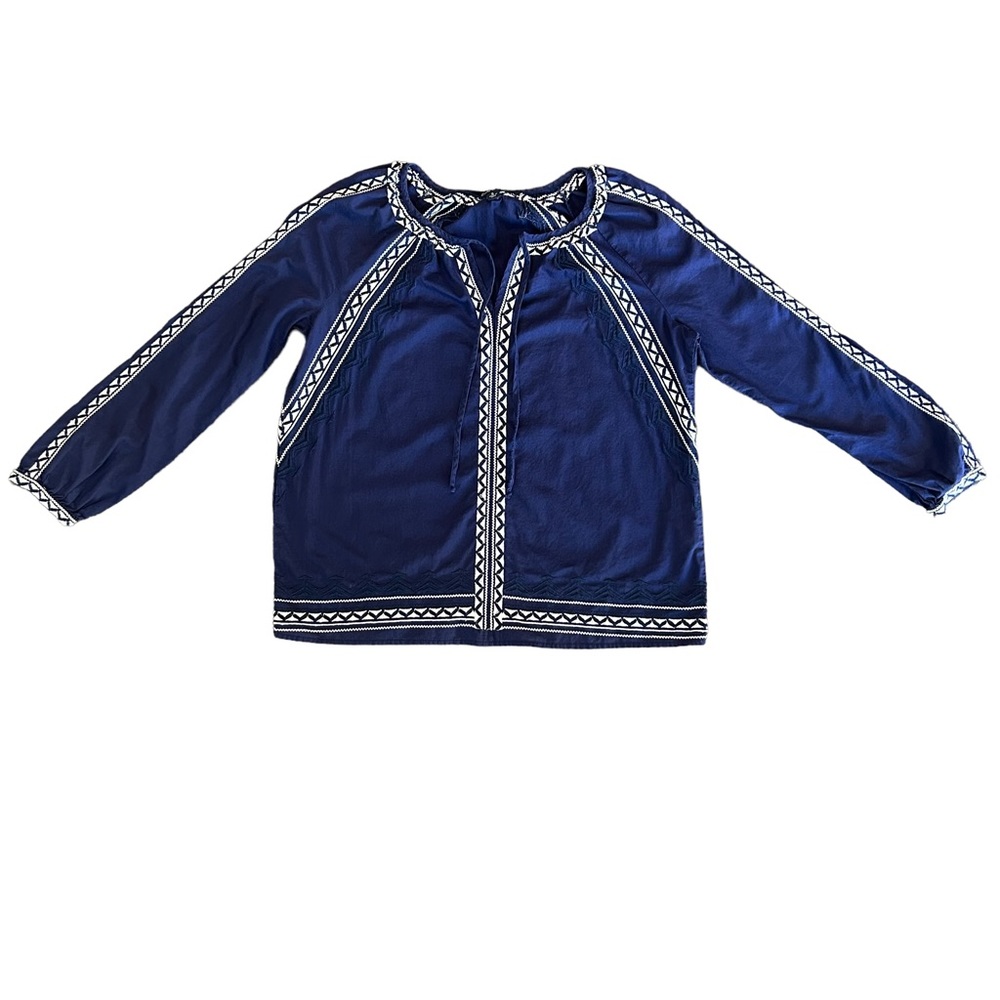 ⭐️Lucky Brand navy and white embroidered bohemian blouse top size small